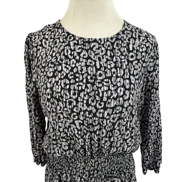 Rails Dress Women's Large Mini Dress Long Sleeve Cinch Waist Black Batik Cheetah - Picture 9 of 15